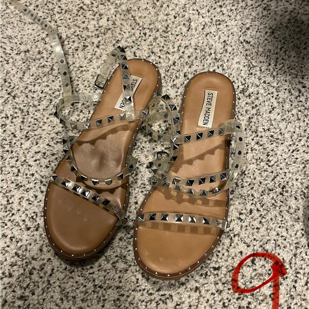 Steve Madden Clear and Tan Studded Sandals